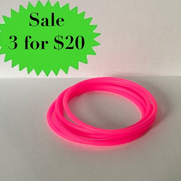 Hot Topic Jewelry Neon Pink 5pc Rubber Gummy Bracelets Silicone